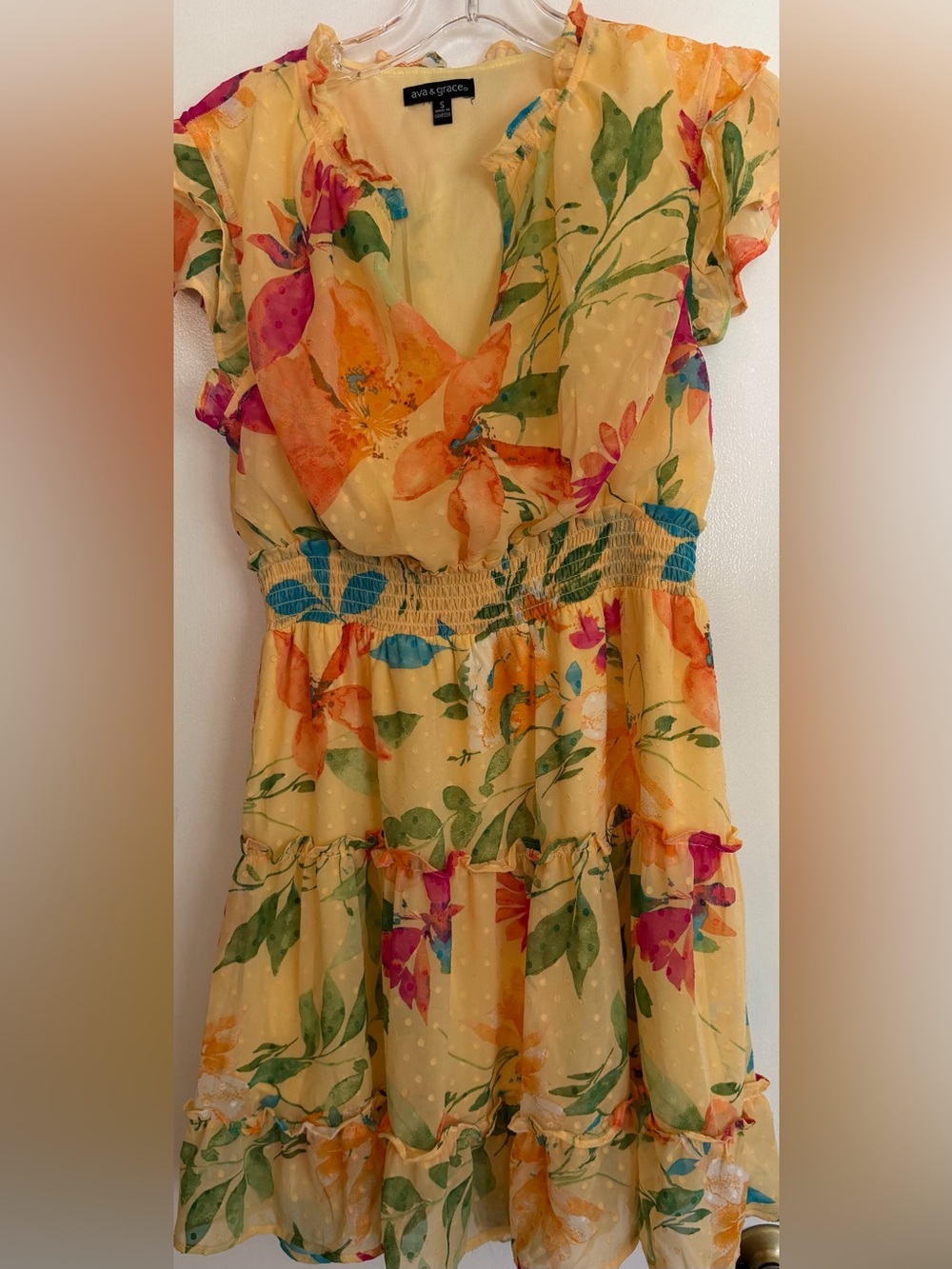 ava & grace NWOT Beautiful Yellow Floral Ruffled Summer Dress, Sz Small